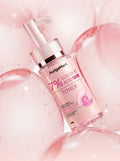 My Store AurigaMart 7% Glycolic Acid facial toner in a pink bottle surrounded by translucent pink bubbles.