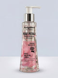 My Store AurigaMart Rose Petals soothing face wash in a clear 100ml pump bottle with visible rose petals inside.