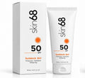 My Store skin68 3-in-1 SPF 50 sunblock cream in a white 50ml tube and matching box for hydration and brightening.